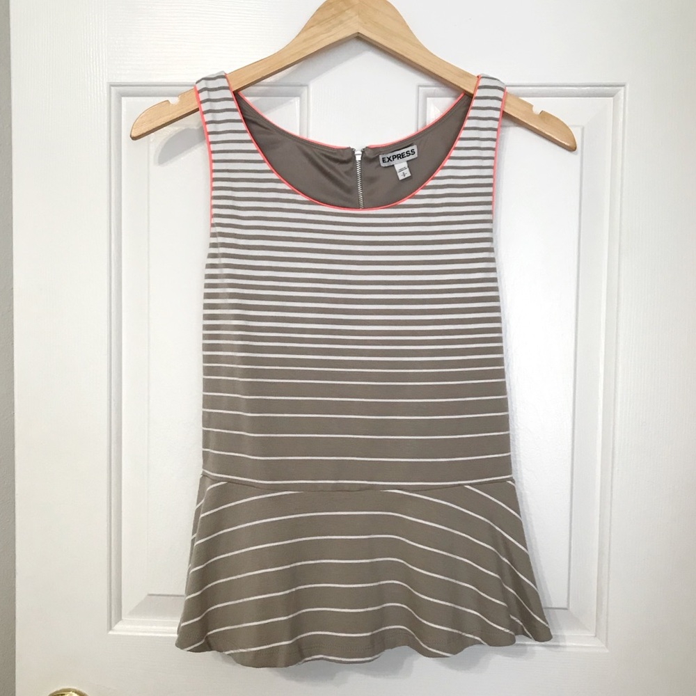 Express tan, white, pink striped peplum tank